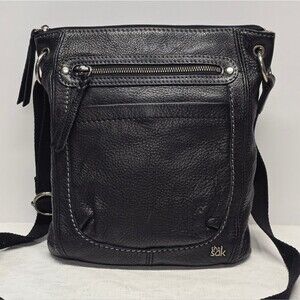 The Sak Laurel Black Genuine Leather Crossbody Bag Purse Casual Travel Grunge